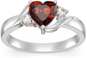 Shusukue Heart Crystal Rings 925 Sterling Silver Minimalist Solitaire 12 Month Birthstone Rings Personalized Engraved Name Ring Birthday Promise Jewelry Gift for Women (with Gift Box)