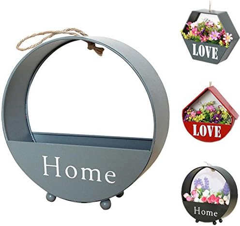 Metal Iron Hanging Flower Pots Vintage Wall Plant Holder Planter Basket Bedroom Living Room Home Garden Decorations from Lesirit (C-Grey)