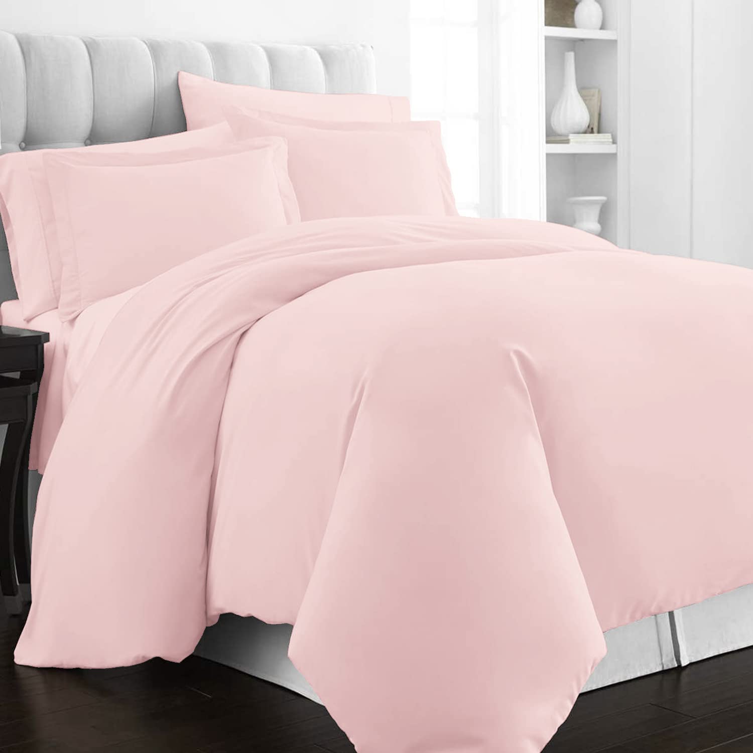 Pizuna 100% Cotton Single Duvet Cover Set Light Pink, 400 Thread Count Long Staple Cotton Duvet Cover Single 140x200cm, Soft Sateen Weave Quilt Cover with Button Closure (Single Duvet Cover)