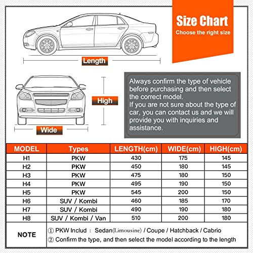 kayme Car Cover Waterproof Anti UV Dustproof Anti Wind Hail Cover Suitable for 3 Volumes Car (430 to 450 cm) 3M - Black