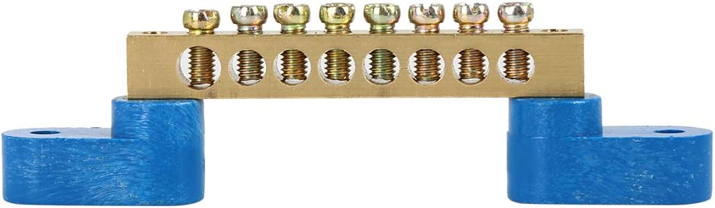 X AUTOHAUX 8 Positions Screw Metal Terminal Grounding Strip Bus Bar Block, Bronze Tone, Blue - Image 4