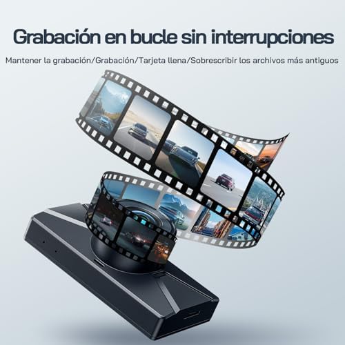 Dashcam, câmara frontal e traseira 2.5K QHD, câmara de tablier grande angular de 170º, monitor de estacionamento 24h com gravação em loop e sensor G