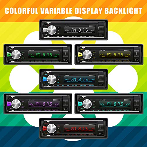 Single Din Car Stereo with Bluetooth, Car Audio Receiver with Source Copy Function, Multicolor Backlight, 1 Din FM Radio MP3 Player Support USB/TF/AUX Handsfree Calling