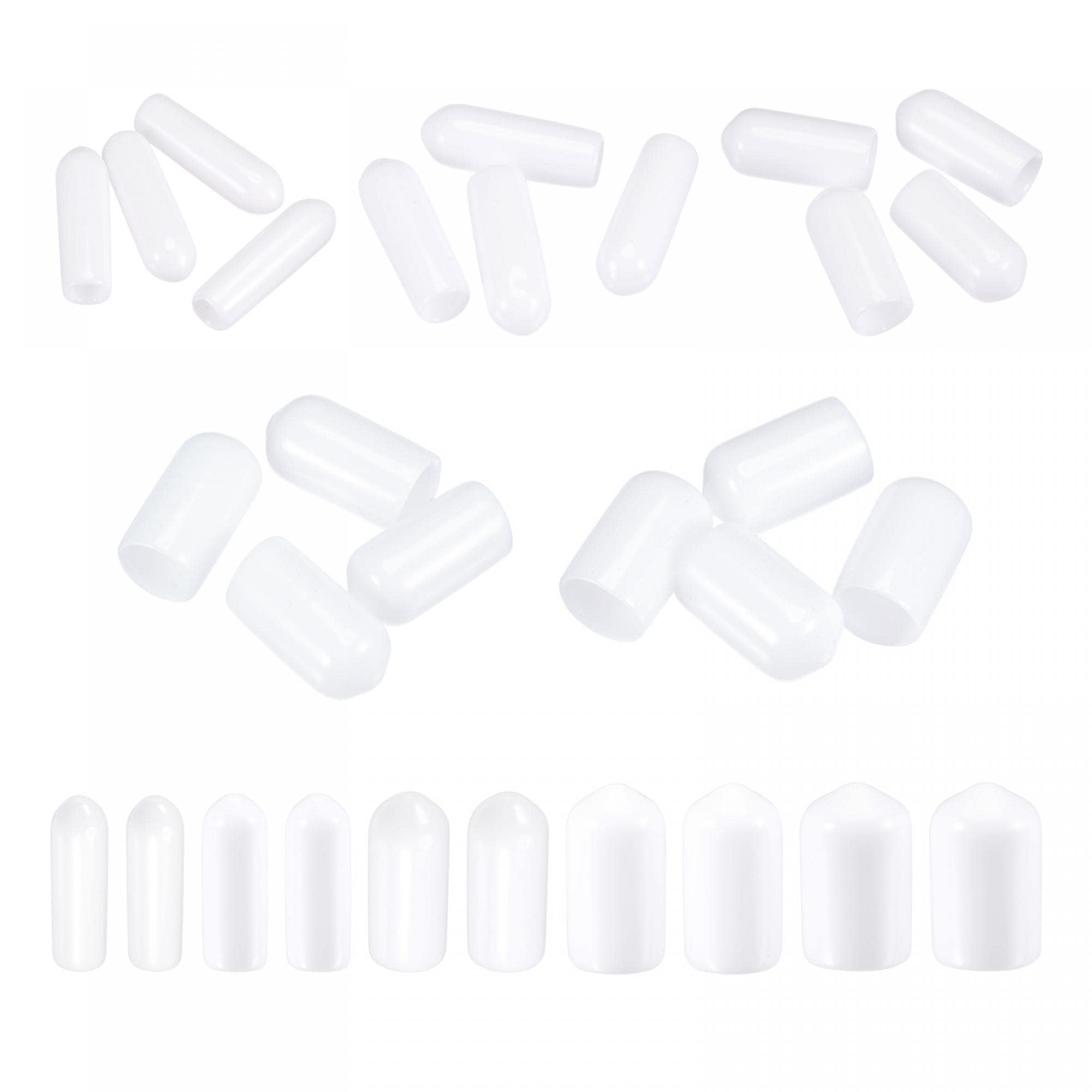 TA-VIGOR 50Pcs Rubber End Caps, 3mm / 5mm / 6mm / 8mm / 9.5mm ID Round Flexible Screw End Caps Thread Protectors, White Vinyl Bolt Covers Rubber Covers for Screws, Tubes, Cables, Wires, etc
