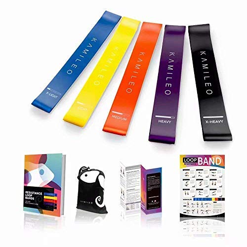 Resistance Loop Exercise Bands, Kamileo Resistance Workout bands Set for legs, butt, Home Fitness, Crossfit, Stretching, Strength Training, Physical Therapy (High-end Exercise Loop Bands(Set of 5)II)