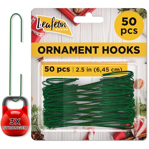 Leafeon 50 Pack Ornament Hooks - Great Baubles Ornament Hooks for Christmas Tree Decoration - Green