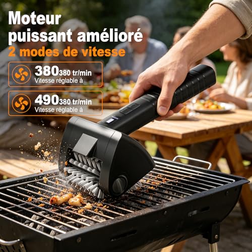 Electric Barbecue Brush, Cordless BBQ Cleaning Brush, 4000 mAh Battery, 304 Stainless Steel Brush Head, BBQ Grill, 2 Speed, Autonomy 90 Min, Waterproof, LED Light, Men's Gift