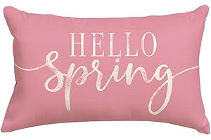 ARGOOFG Hello Spring Throw Pillow Covers 12x20 Inch, Pink Lumbar Farmhouse Seasonal Decorative Cushion Cases, Soft Pillowcase
