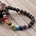 Pusheng Chakra Bracelets Set Beaded Lava Rock Stone Healing Balance Energy Yoga Bracelet,8MM Beads 3 pcs Set