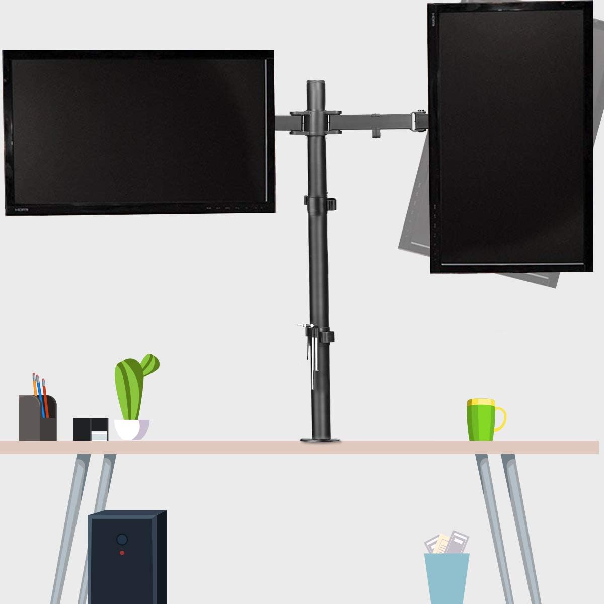 Dual Monitor Stand, Monitor Arm Dual for 13-27 inch LCD LED PC Screens Ergonomic PC Monitor & Projector Stands Dual Monitor Mount, Height Adjustable(80cm Pole) Double Monitor Stand MD6842 - Image 3