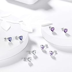 Purple Hearts Studs Earring Women 925 Sterling