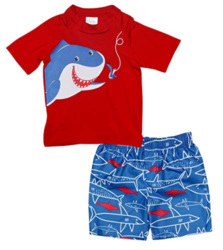 Sweet & Soft Baby Boys 2-Piece Rash Guard and Trunk Swimsuit Set, Red Shark, Size Toddler (4T)' - Thumbnail 4
