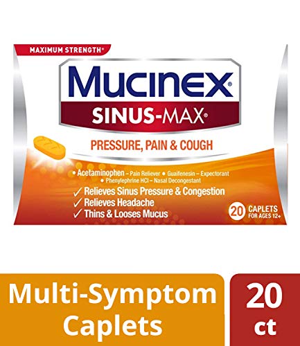 Mucinex Sinus-Max Pressure, Pain & Cough Maximum Strength Caplets- Sinus Pressure, Congestion & Headache Relief, Expectorant & Decongestant With Acetaminophen, Guaifenesin & Phenylephrine, 20 Caplets Mucinex Sinus-Max Pressure, Pain & Cough Maximum Strength Caplets- Sinus Pressure, Congestion & Headache Relief, Expectorant & Decongestant With Acetaminophen, Guaifenesin & Phenylephrine, 20 Caplets
