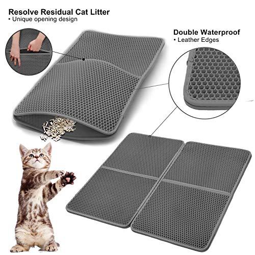 Upgraded Cat Litter Mats Extra Large 35"x26"(17.5"x26"x2Pcs),Cat Litter Mat Litter Trapping,Cat Mats for Litter Box,Kitty Litter Box Mat Double-Layer Waterproof PU Leather Edge (Can Be Spliced)