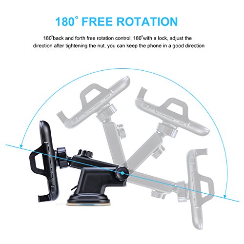 Purebox Car Phone Holder Universal Windshield Dashboard Truck Phone Mount Holder for iPhone X 8 7 7S Plus 6 6S Plus 5 5s Galaxy S5 S6 S7 S8 Google Nexus LG Huawei, Black