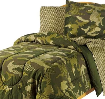 Camouflage Grid Boys Reversible Full Comforter Set 7 Piece Bed In A Bag