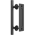SMARTSTANDARD 12 Inch Sliding Barn Door Handle, Pull and Flush Hardware Set, Black Powder Coated Finish, Large Rustic Two-Sid