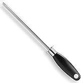 MOJOTORY Knife Sharpener Rod, Honing Steel, 8 Inch | Fine Grit, Restore &amp; Hone Dull Blades, Non-Slip Grip, Carbon Steel, For Kitchen Hunting Pocket Knives, Hanging Loop