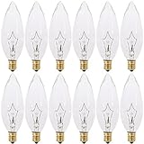 Pack of 12 60 Watt CTC Clear Torpedo Shaped Incandescent Chandelier Light Bulb, Candelabra Base