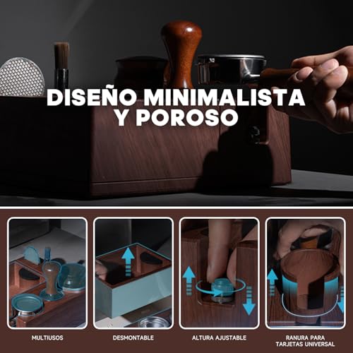 CEVYEA Estacion de Cafe Multifuncional para 51/54/58 mm Tamper Espresso, Distribuidor, Soporte Portafiltro + Base Accesorios para Cafe - Set para Cafe Barista Profesional con Almacenamiento Integrado
