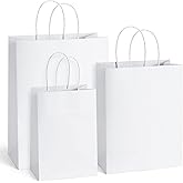 BagDream 75Pcs Kraft Paper Bags 5x3x8& 8x4.25x10& 10x5x13, White Gift Bags with Handles Bulk, for Craft, Merchandise, Retail, Grocery, Recyclable Undecorated Paper Sacks