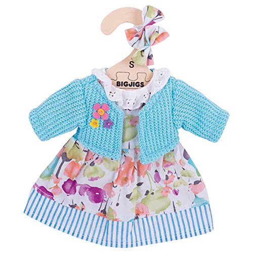Bigjigs toys turquoise rag doll cardigan and flowery dress for 11…