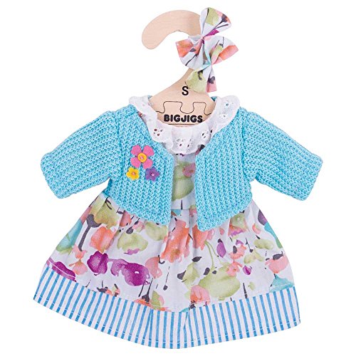 Bigjigs Toys Turquoise Rag Doll Cardigan and Flowery Dress for 11