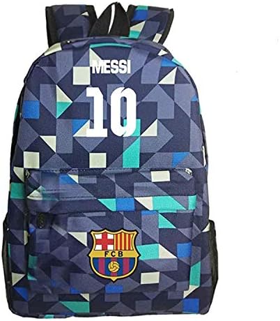 Kids Back to School Messi Backpack Barcelona Backpack Outdoor Travel Grid Blue