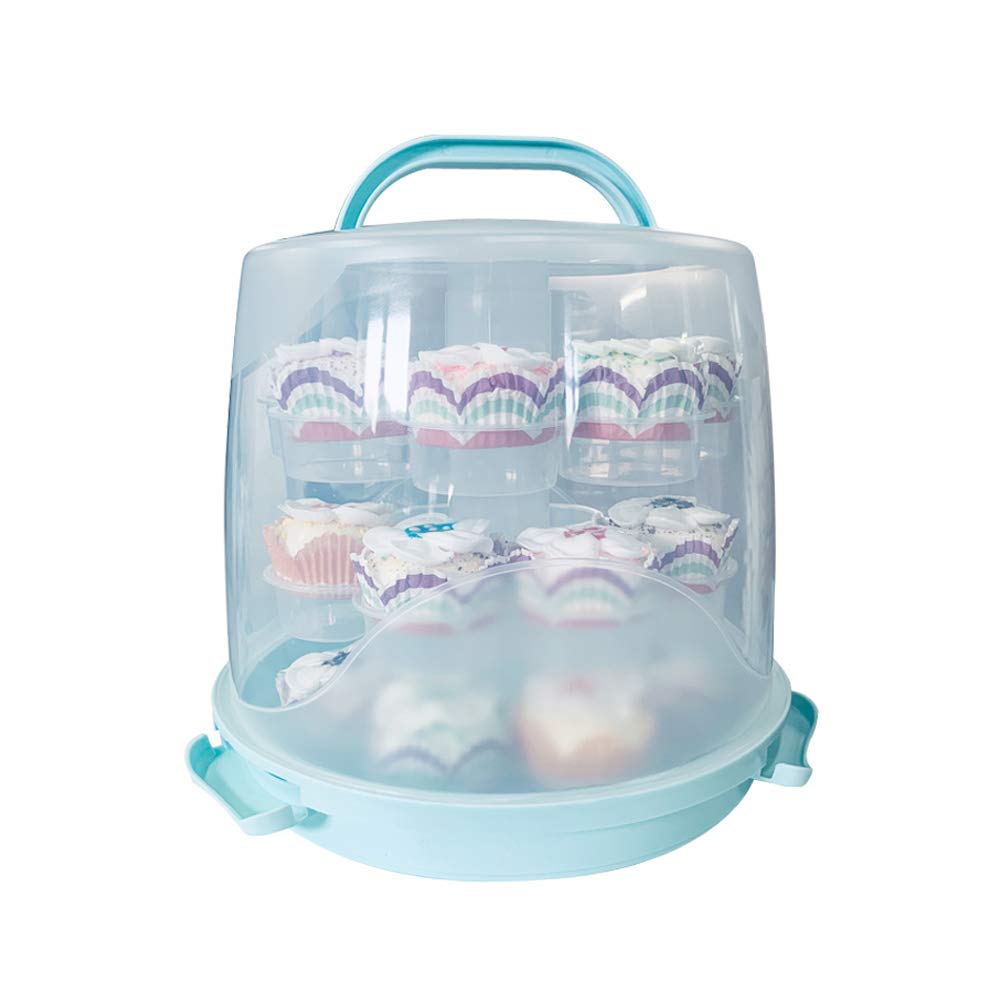 24 Cupcake Carrier Cake Carrier Holder Portable 3 Tier Cupcake Transporter Box Muffin Container with Locking Lid and Handle for Pie Cookies (3 Tier cake carrier-blue)