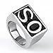 OAKKY Jewelry Men's Stainless Steel Biker Rings, SO, Vintage, Silver and Black, Size 10