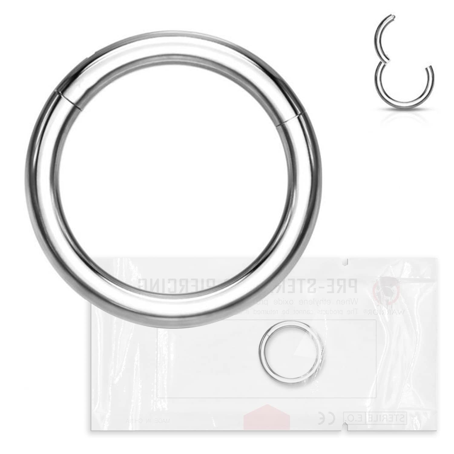 Warrior Sterile Segment Clicker 16G 1.2 mm Ring Piercing Surgical Steel for Ear Septum Nose Body Piercing Earring Diameter 12 mm