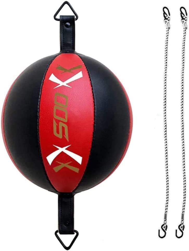 Leather Double End Dodge Speedball Bag MMA Boxing Training Floor to Ceiling Punch Bag Punching Speed Ball Boxing Trainer (Red/Black)