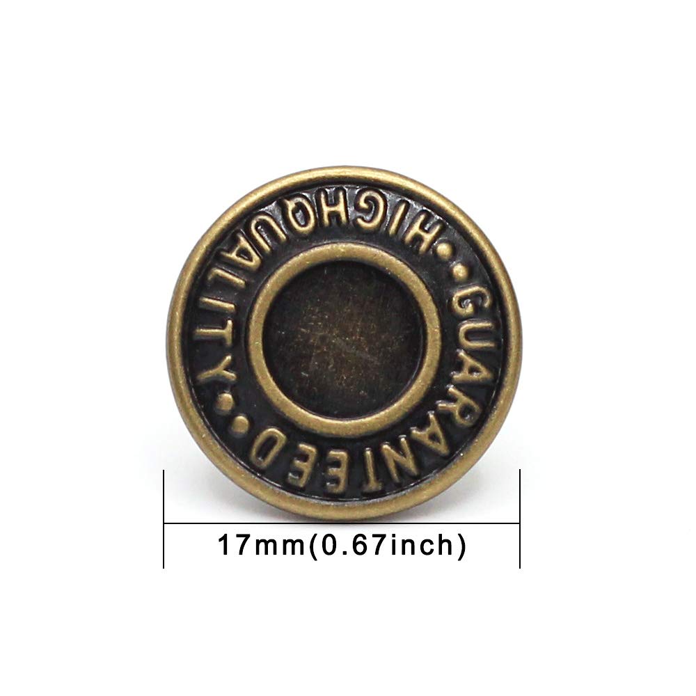 17mm Brass Jean Button Replacement, Enosea No Sew Tack Buttons 12 Set