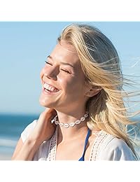 meekoo 6 Pieces Single Pearl Bead Necklaces Single Turquoise Choker Turquoise Necklace and Pearl Beads Choker Necklaces on Faux Leather Cord Shell Pendant Necklace for Women and Girls