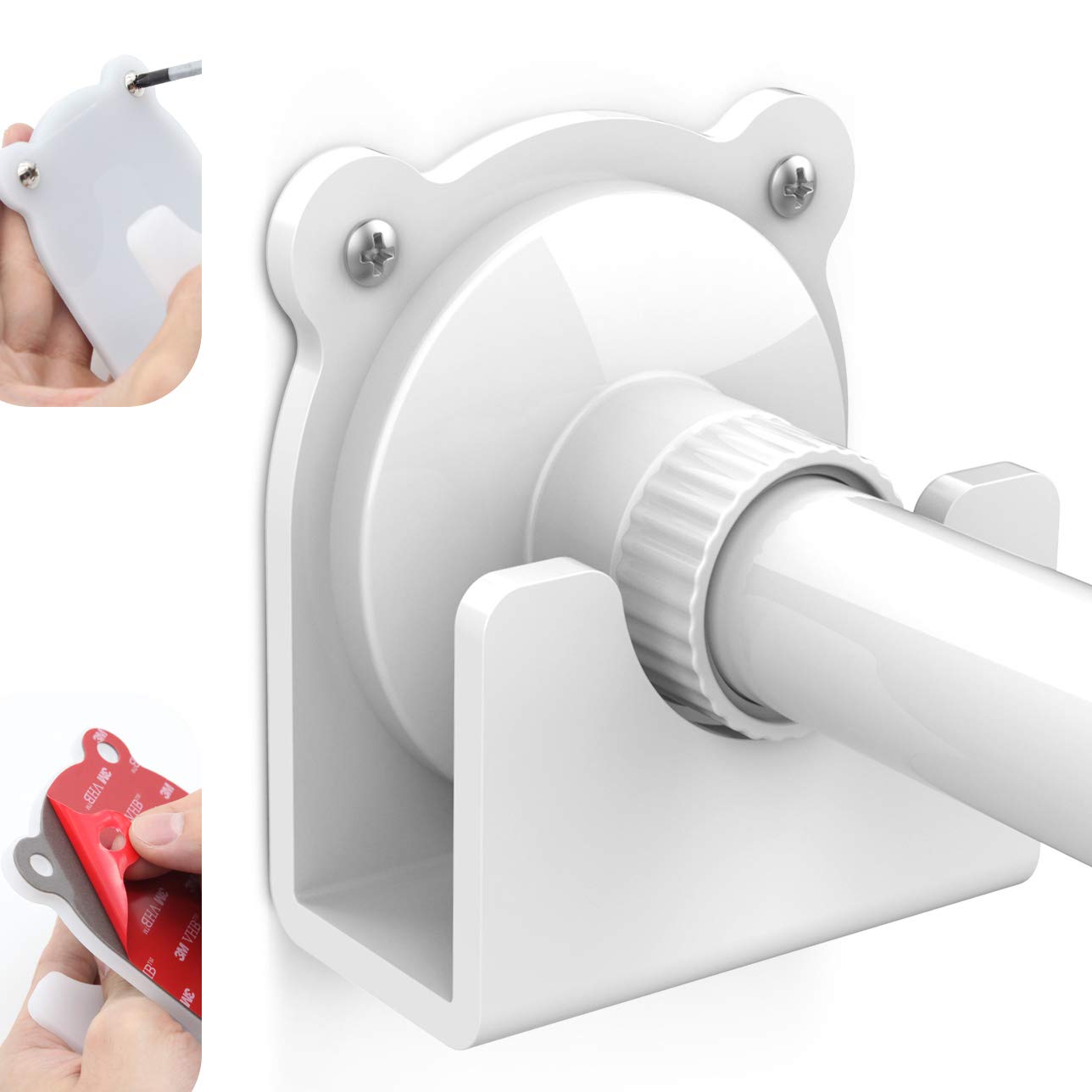 Photo 1 of 2 Pack Universal Cartoon Style Acrylic 3M Adhesive Wall Mount Holder for Shower Curtain Rod (Shower Curtain Rod Not Included) (White)