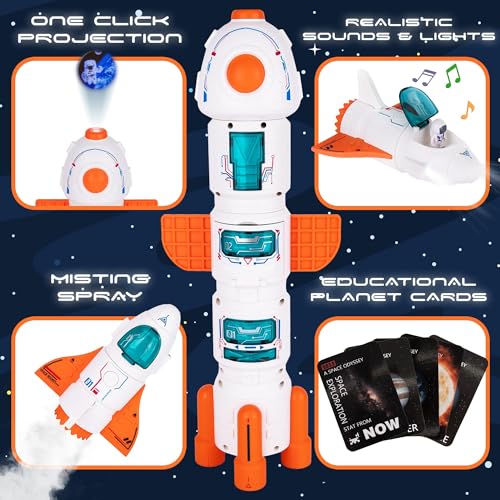 TERRIFI Space Shuttle Rocket Toy for Kids, 5-in-1 Spaceship with Lights, Sounds & Projection, Educational Space Adventure Toy, Ideal for Boys Ages 3-8