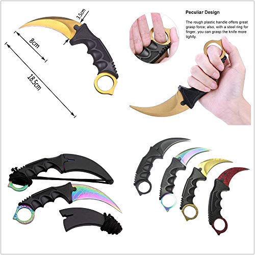 WeTop Karambit Knife, CS-GO for Hunting Camping Fishing Self Defenses and Field Survival, Stainless Steel Fixed Blade Tactical Knife with Sheath and Cord(Star Black) - Thumbnail 7