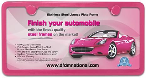 DFDM National License Plate Frame Kit Pink Powder Coating, Includes Stainless Steel Screws, Fasteners and Caps, 2 Hole Bracket Standard Non-Anti-Theft Model