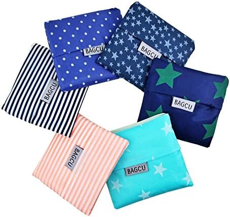 Grocery Bags Reusable Foldable With Zipper And Long Handles 6 Pack, Folding Shopping Tote Bag Fits in Pocket, Eco-Friendly Ripstop Nylon, Heavy Duty Washable Shopping Bags