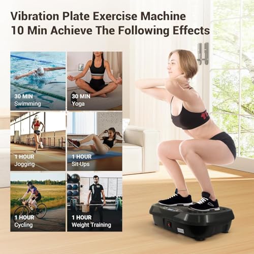 Skade Vibration Plate, Exercise Machine Vibration Plate for Lymphatic Drainage Weight Loss, Waver Vibration Plate 330lbs Capacity 6 Preset Modes 120 Level with Loop Belt（black）