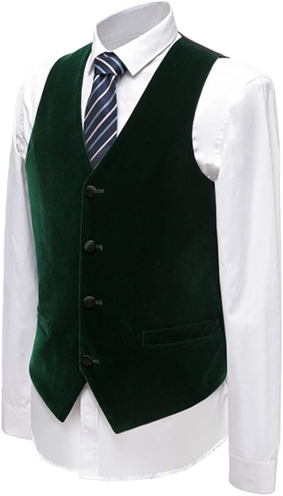 LoveeToo Men Suit Slim Fit VNeck Vest Green Velvet Groom Vests Groom's