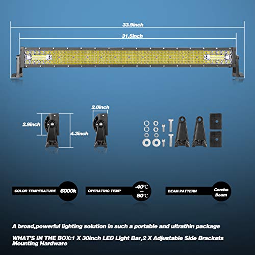 LED Light Bar 30 Inch Swatow Industries 210W Quad Row LED Driving Light Waterproof Off Road Light Bar Spot Flood Combo Bumper Light Fog Light Work Light for Truck SUV Offroad ATV UTV RZR Tractor Boat