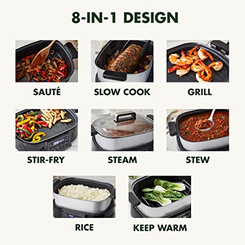 GreenPan Stainless Steel 8in1 Skillet Grill & Slow Cooker, Presets to