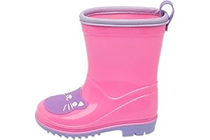 Ctreela Cute Kitty Rain Boots with Easy On Handles Water Proof Girls Boys Unisex Kids Non Slip Rubber Soft Rain Booties