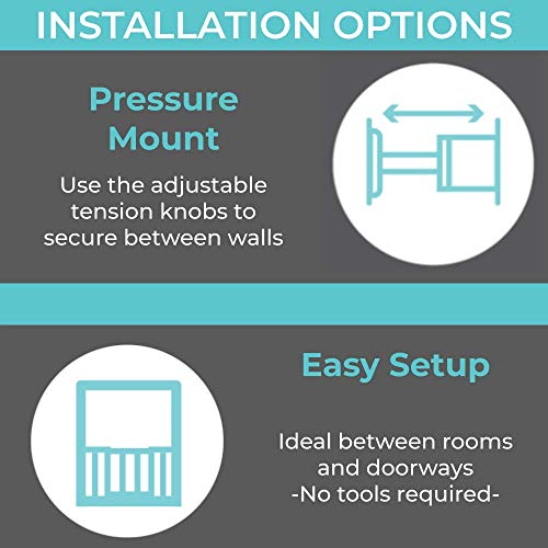 Toddleroo by North States 42.6” wide Portable Traveler Baby Gate: Easy to install and folds up to fit in included travel bag. Pressure Mount. Fits 25.2" - 42.6" wide. (28” tall, Light Gray)