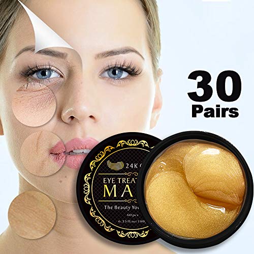 24K Gold Eye Treatment Masks Under Eye Pads Under Eye Bag Collagen Eye Mask for Anti Aging, Under Eye Dark Circles &Puffiness, Under Eye Patches for Anti Wrinkle, Moisturising, Whitening – 60pcs