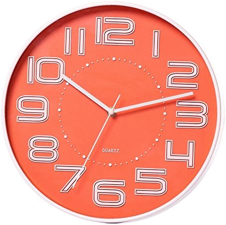 Maywhen Modern Frameless Plastic Silent Non-Ticking Wall Clock Second Point Analog Quiet Wall Clock 12 Inch Orange