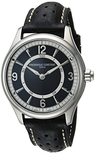 Frederique Constant Men's 'Horological Smart' Swiss Quartz Stainless Steel and Leather Casual Watch, Color:Black (Model: FC-282AB5B6)