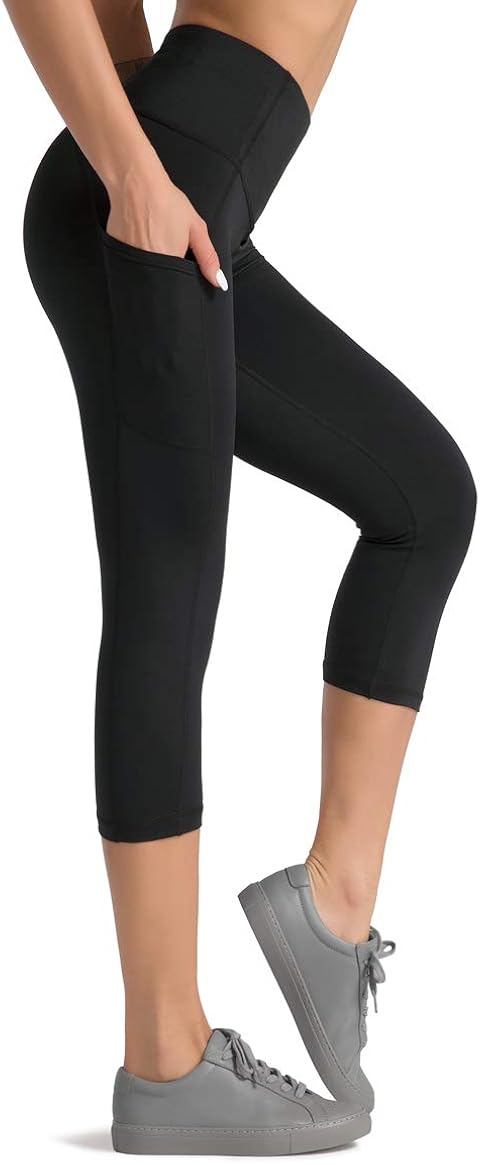 Dragon Fit High Waist Yoga Pants Capri with 3 Pockets,Tummy Control Workout Running Capri 4 Way Stretch Yoga Leggings: Clothing