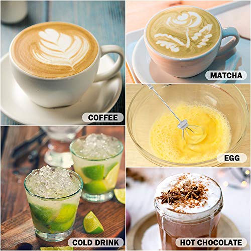 CAVN Rechargeable Milk Frother Handheld Electric Coffee Frother, 1500 mAh Battery Drink Egg Mixer with 2 Stainless Steel Whisks for Cappuccino Bulletproof Coffee Frappe Latte Hot Chocolates (White)